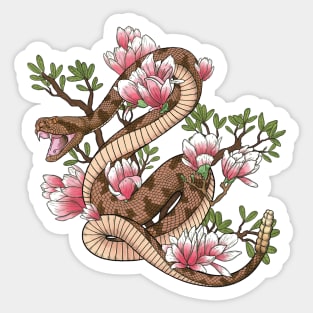 timber rattlesnake in magnolias design Sticker